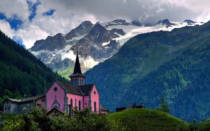 Swiss Church Landscape Switzerland Alps Mountains Wallpaper Blue Mountain